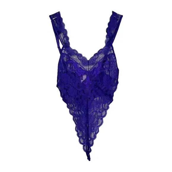 Vintage Victoria's Secret Purple Lace Teddy P XS Sheer High Cut Leg Bodysuit - Picture 1 of 7